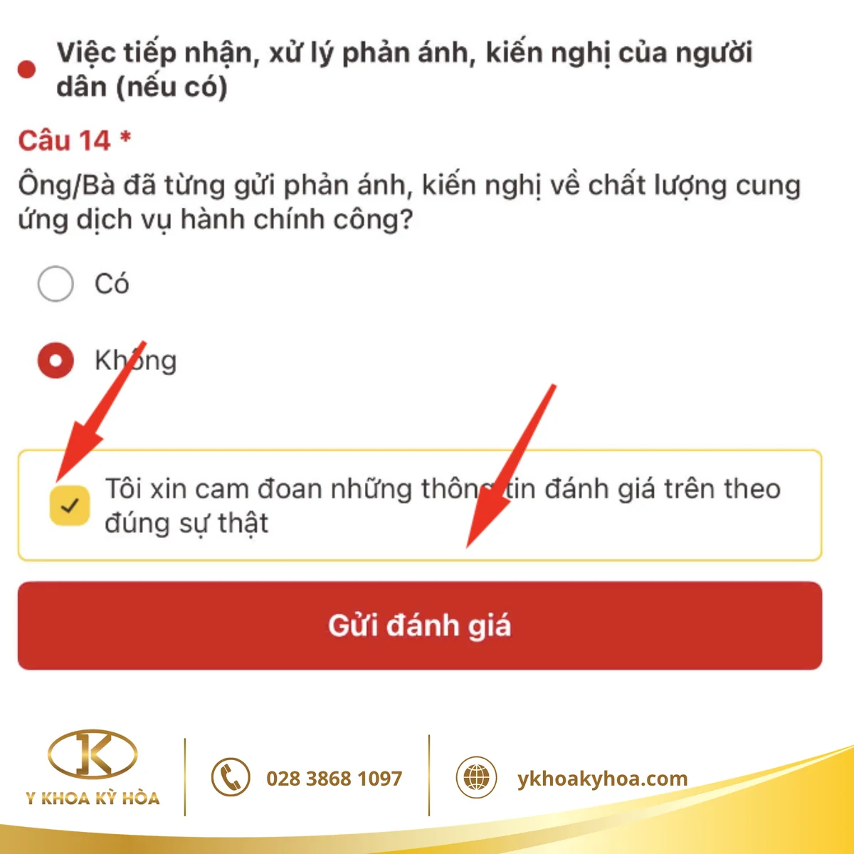 Trả lời câu hỏi, đánh dấu cam đoan rồi bấm Gửi đánh giá trên VNeID